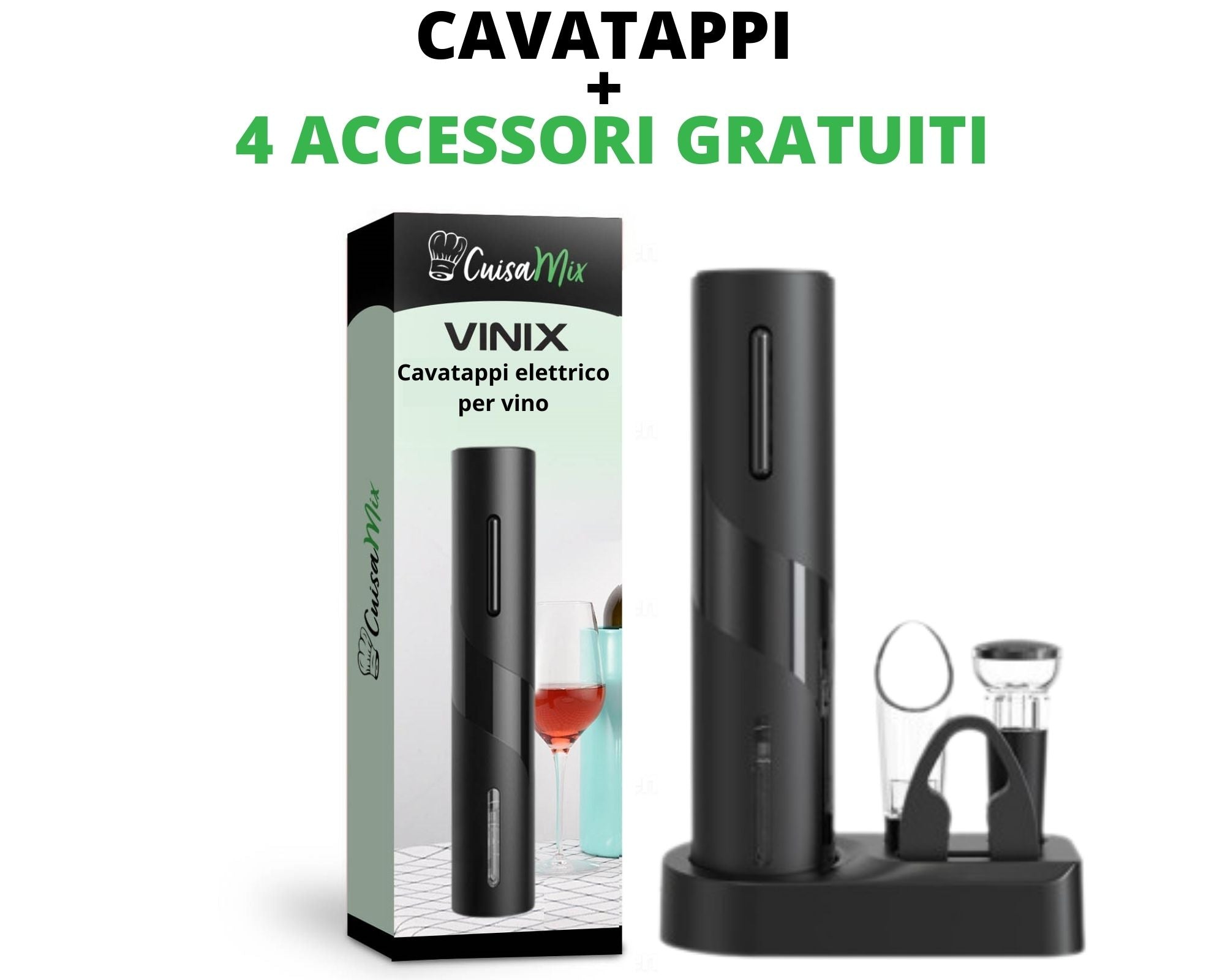 Vinix - Cavatappi Elettrico per Vino (+4 accessori GRATUITI)